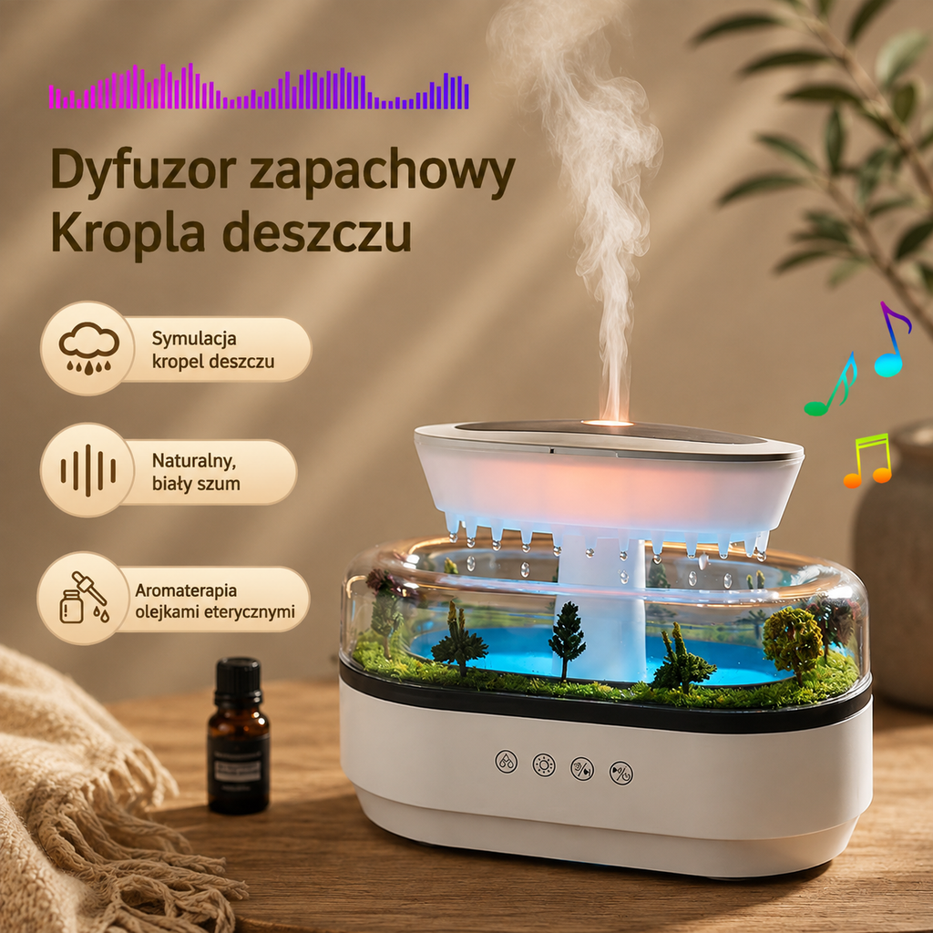 Ultradźwiękowy Nawilżacz Powietrza "Rain Cloud Oasis" - Mikro-krajobraz i Aromaterapia